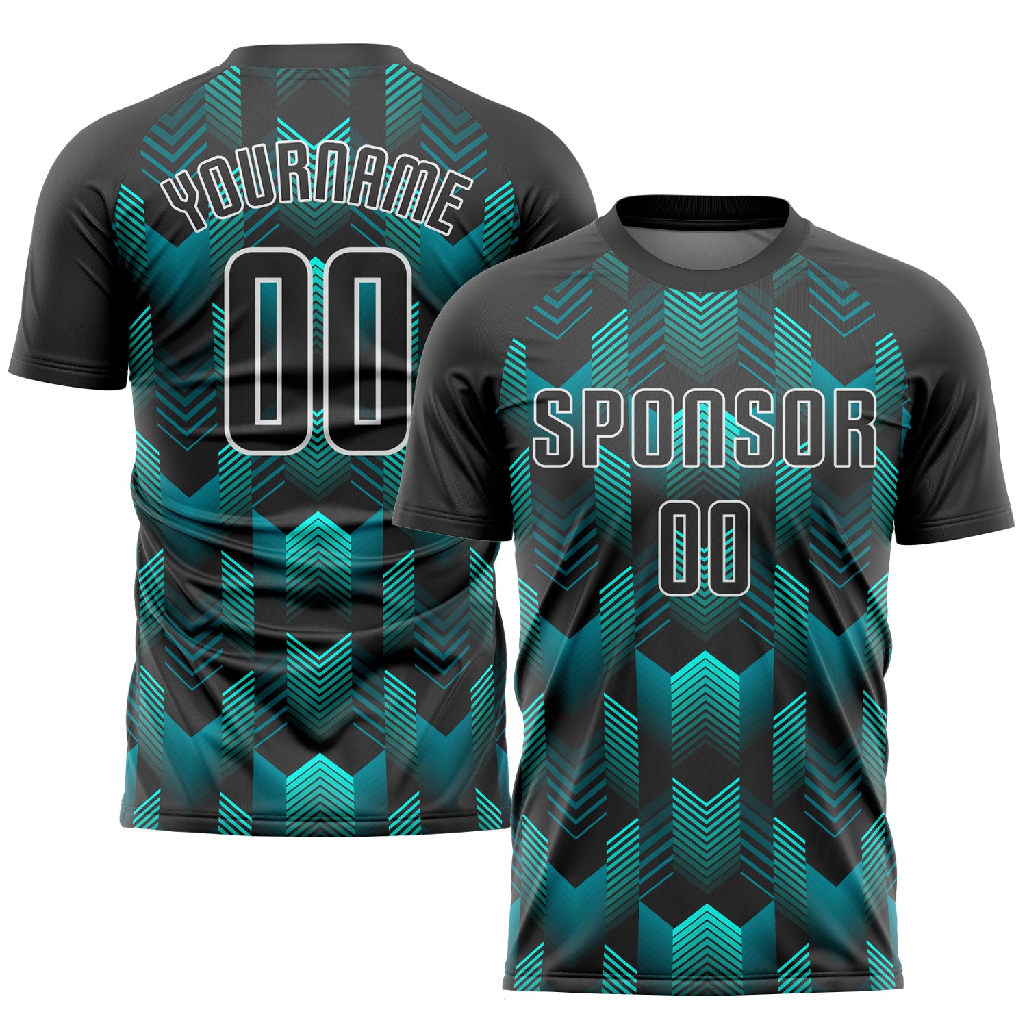 Black-Teal Sublimation Soccer Jersey - Custom Soccer Uniform for Teams Custom Black Black-Teal Sublimation Soccer Uniform