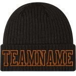 Black Custom Cuffed Knit Hat with Texas Orange Stitching - Stylish Cold Weather Accessory Custom Black Black-Texas Orange