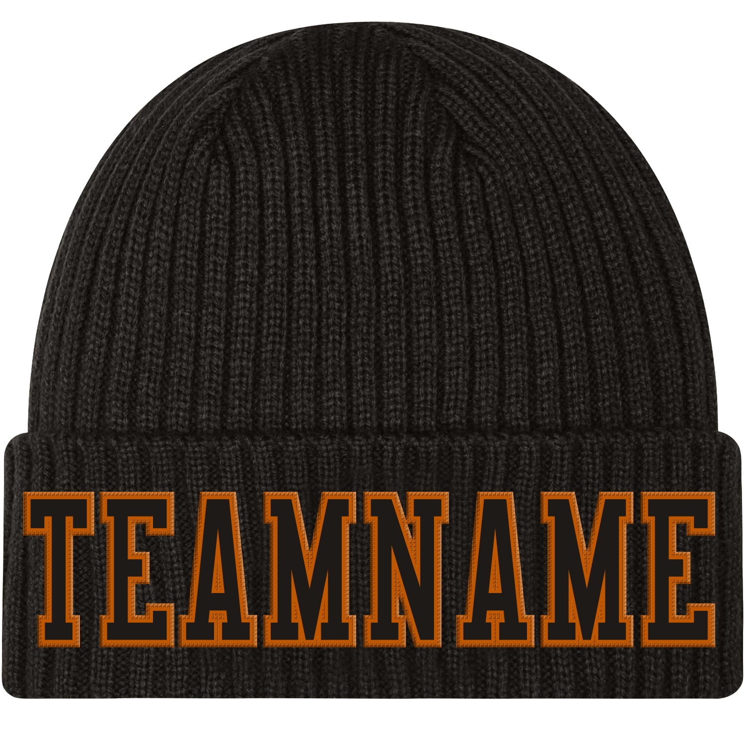 Custom Black Black-Texas Orange Stitched Cuffed Knit Hat Black Custom Cuffed Knit Hat with Texas Orange Stitching - Stylish Cold Weather Accessory Custom Black Black-Texas Orange