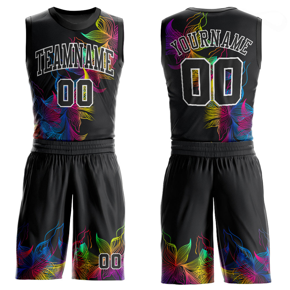 Custom Black and White Basketball Jersey Sublimation Round Neck Suit Custom Black Black-White Round Neck Sublimation Basketball