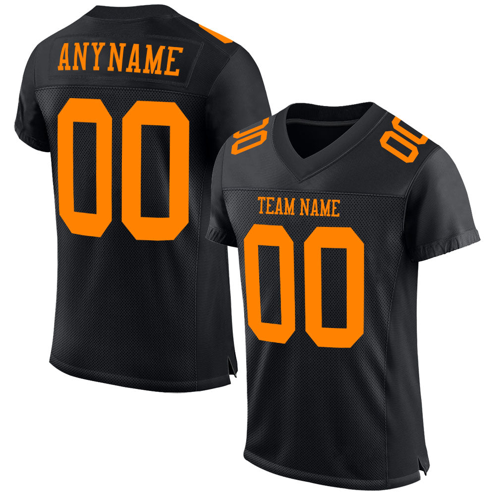 Custom Blaze Orange Mesh Authentic Football Jersey - Black Color Custom Black Blaze Orange Mesh Authentic Football Jersey