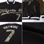 Custom Black Camo Olive Varsity Letterman Bomber Jacket Full-Snap Two Tone Custom Black Camo-Olive Bomber Full-Snap Varsity