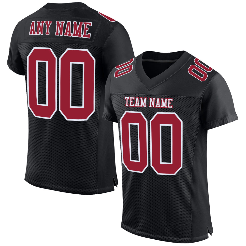Black Custom Football Jersey - Cardinal-White Mesh Authentic Design Custom Black Cardinal-White Mesh Authentic Football Jersey