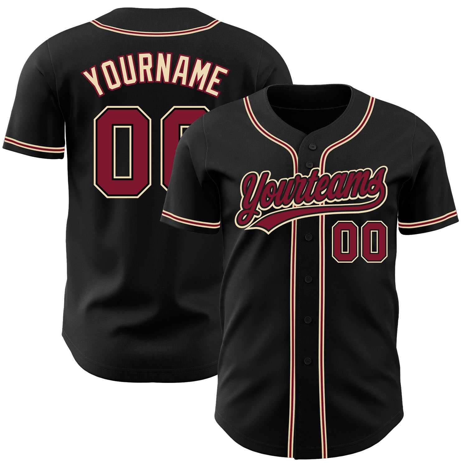 Custom Black Crimson Authentic Baseball Jersey - City Cream Design Custom Black Crimson-City Cream Authentic Baseball Jersey