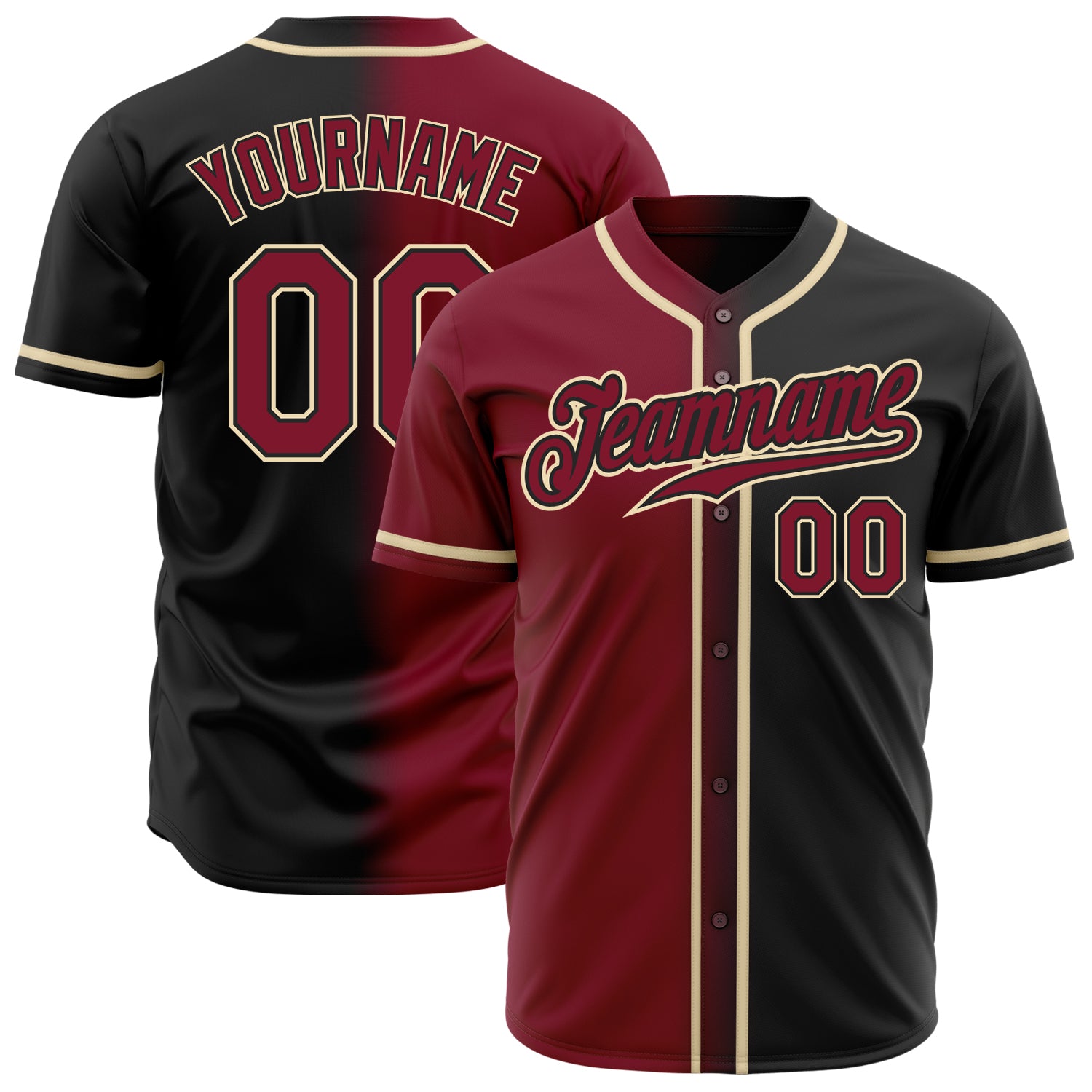 Custom Black Crimson Cream Baseball Jersey - Authentic Fade Fashion Design Custom Black Crimson-Cream Authentic Fade Fashion