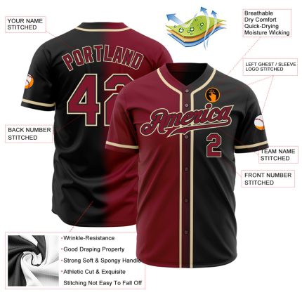 Custom Black Crimson Cream Baseball Jersey - Authentic Fade Fashion Design Custom Black Crimson-Cream Authentic Fade Fashion