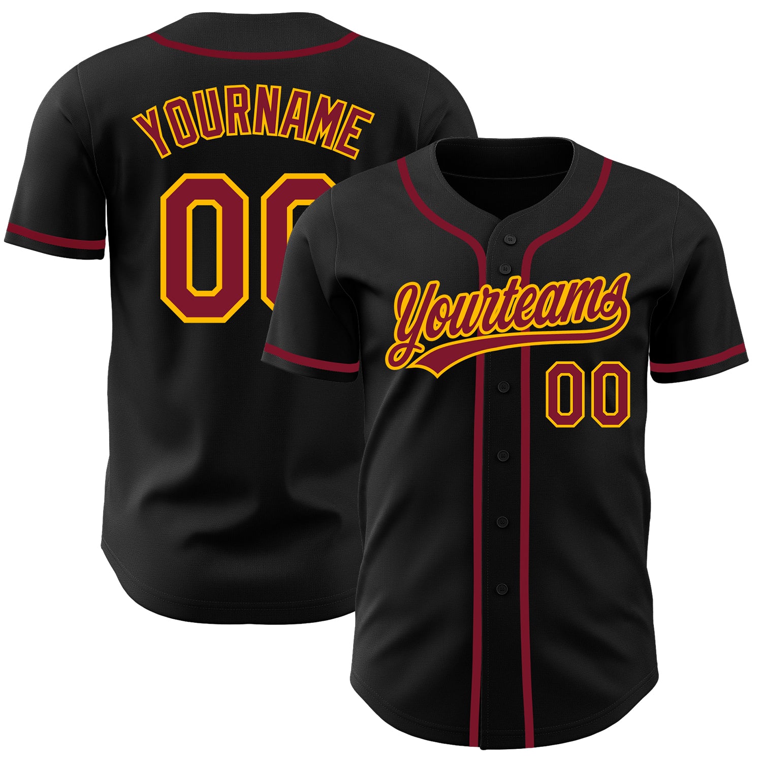 Custom Black Crimson-Gold Authentic Baseball Jersey Custom Crimson Gold Black Authentic Baseball Jersey for Men Custom Black Crimson-Gold Authentic Baseball Jersey