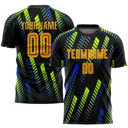 Black Gold Neon Green Sublimation Soccer Jersey - Custom Uniform Custom Black Gold-Neon Green Sublimation Soccer Uniform