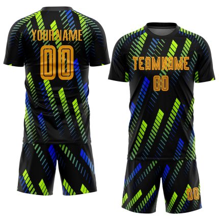 Black Gold Neon Green Sublimation Soccer Jersey - Custom Uniform Custom Black Gold-Neon Green Sublimation Soccer Uniform