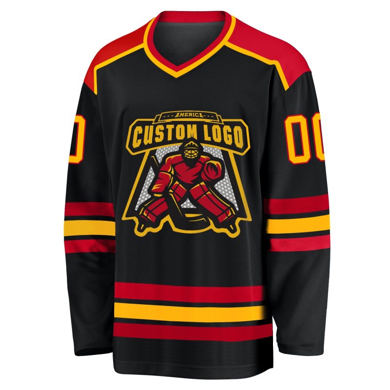 Personalized Black Gold-Red Hockey Jersey - Customizable Team Apparel Custom Black Gold-Red Hockey Jersey