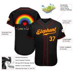 Pride Month Custom Black Gold-Red Rainbow Love Is Love Baseball Jersey LGBT Authentic Custom Black Gold-Red Rainbow For Pride