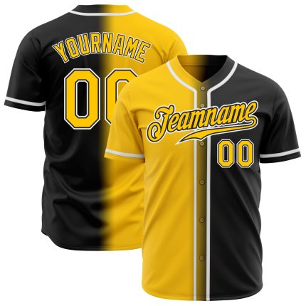 Custom Black Gold-White Baseball Jersey - Authentic Fade Fashion Style Custom Black Gold-White Authentic Fade Fashion Baseball