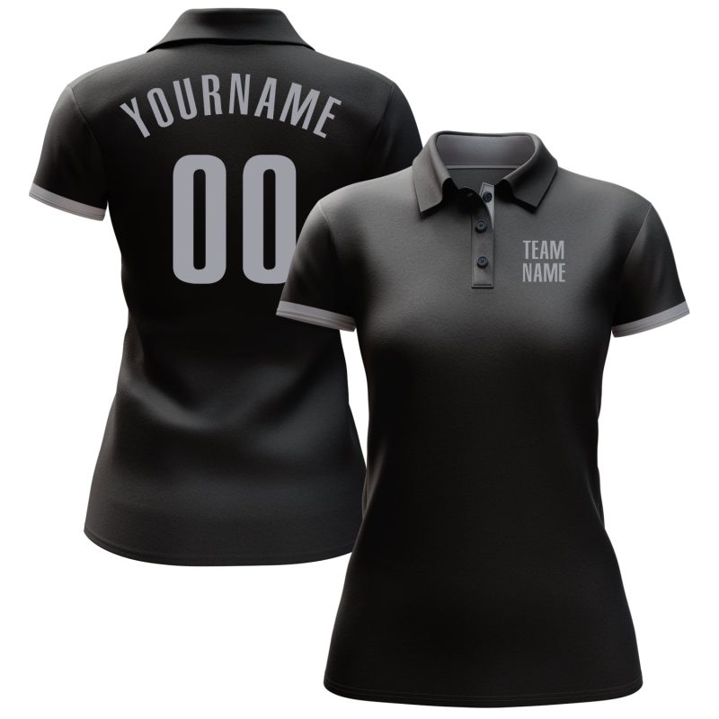 Custom Performance Golf Polo Shirt in Black and Gray - Stylish and Comfortable Custom Black Gray Performance Golf Polo Shirt