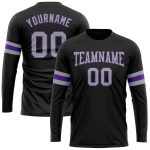 Custom Performance T-Shirt in Black Gray and Purple - Long Sleeve Design for Comfort and Style Custom Black Gray-Purple Long