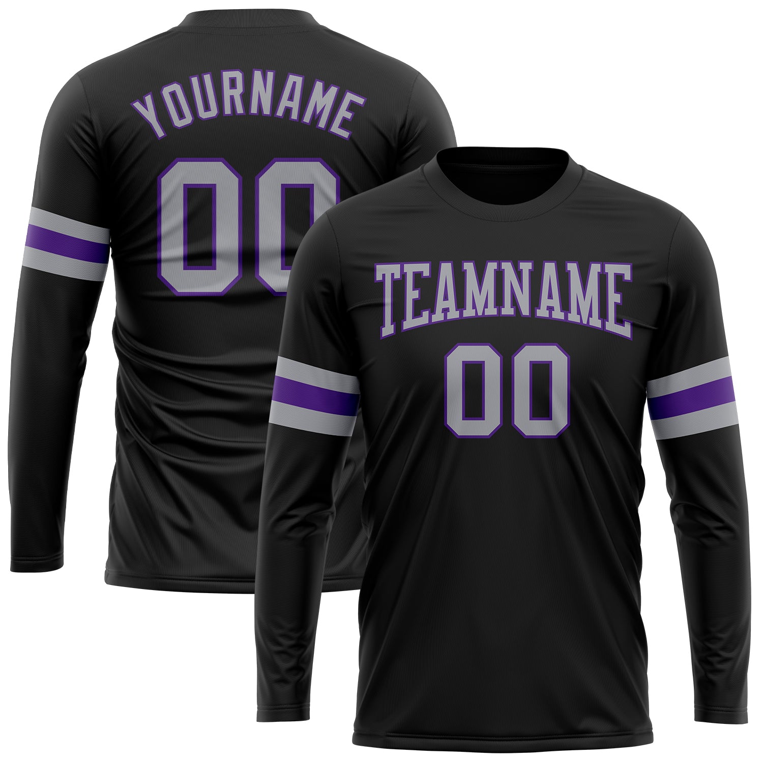 Custom Performance T-Shirt in Black Gray and Purple - Long Sleeve Design for Comfort and Style Custom Black Gray-Purple Long