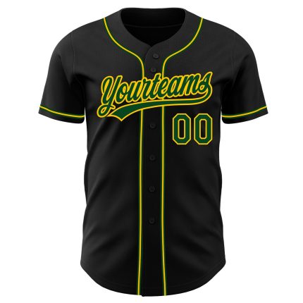 Custom Green-Gold Authentic Baseball Jersey - Black Color Design Custom Black Green-Gold Authentic Baseball Jersey