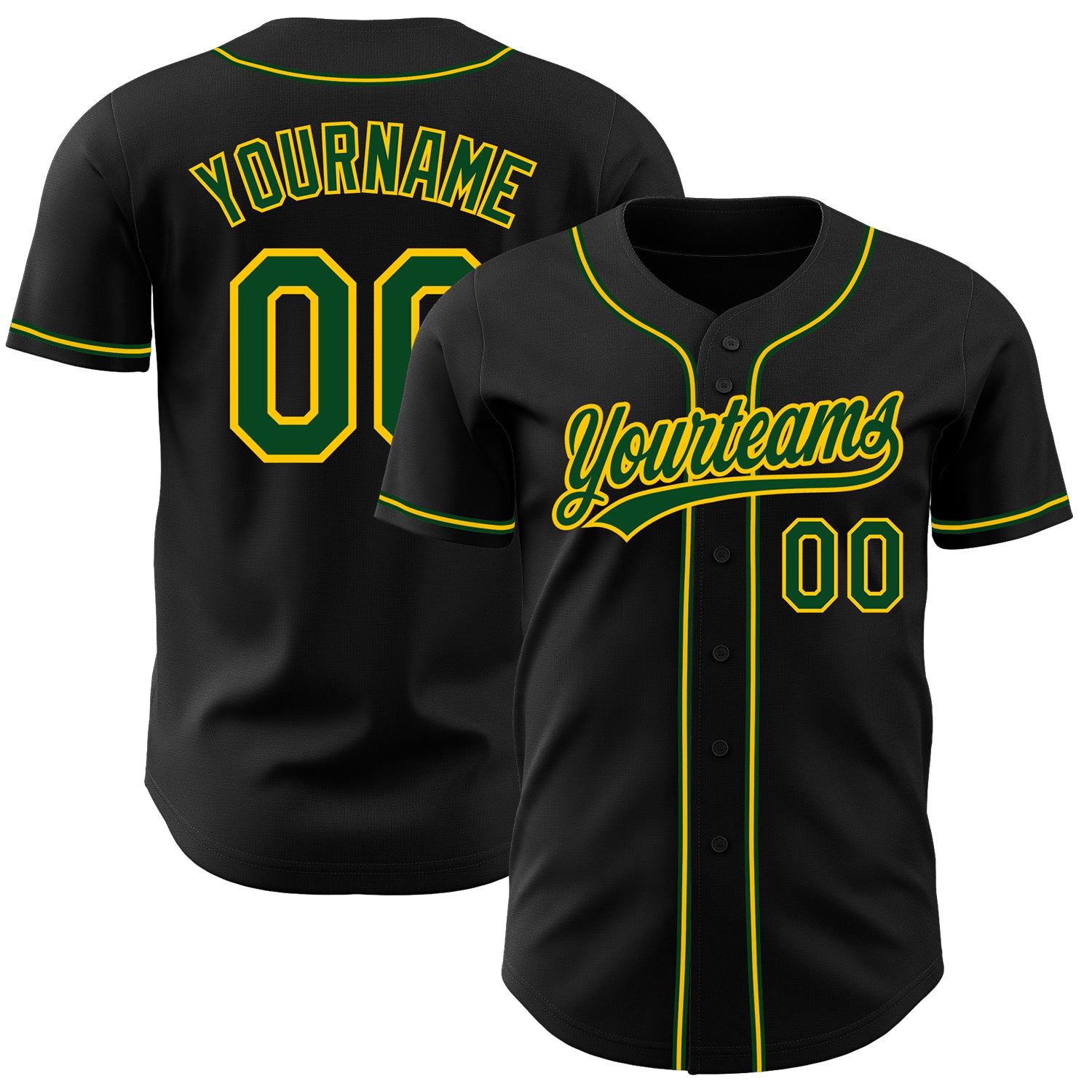 Custom Green-Gold Authentic Baseball Jersey - Black Color Design Custom Black Green-Gold Authentic Baseball Jersey