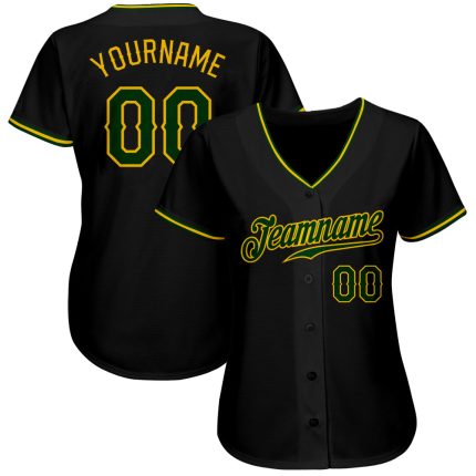 Black Green Gold Custom Authentic Baseball Jersey - Style 6333 Custom Black Green-Gold Authentic Baseball Jersey Style 6333