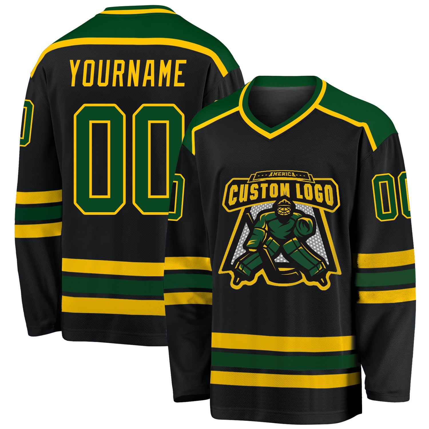 Custom Black Green Gold Hockey Jersey for Men and Women - Personalized Team Apparel Custom Black Green-Gold Hockey Jersey
