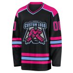 Custom Black Hockey Jersey with Hot Pink and Light Blue Accents - Personalized Team Apparel Custom Black Hot Pink-Light Blue
