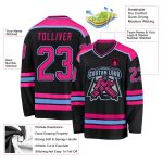 Custom Black Hockey Jersey with Hot Pink and Light Blue Accents - Personalized Team Apparel Custom Black Hot Pink-Light Blue