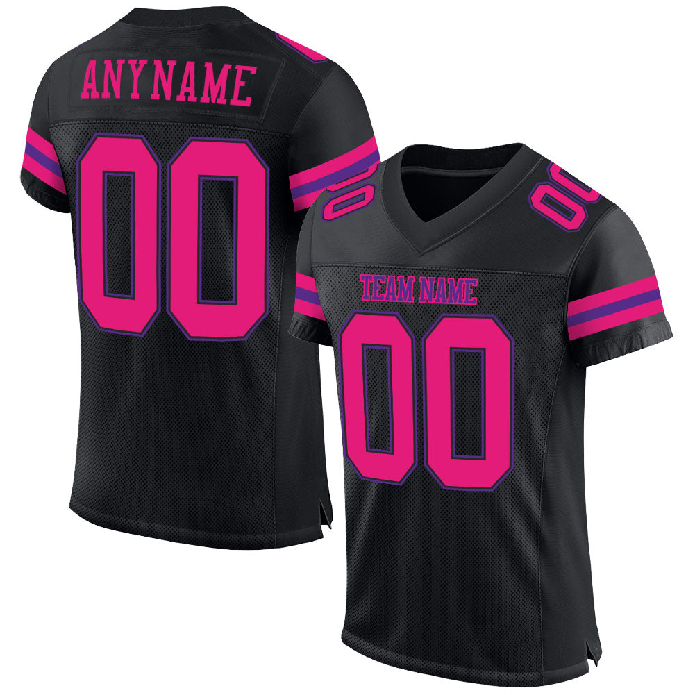 Custom Black Hot Pink Purple Mesh Football Jersey - Authentic Fan Gear Custom Black Hot Pink-Purple Mesh Authentic Football