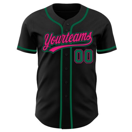 Custom Baseball Jersey in Black, Kelly Green & Hot Pink - Authentic Design Custom Black Kelly Green-Hot Pink Authentic Baseball
