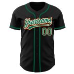 Custom Authentic Baseball Jersey in Black, Kelly Green and Orange Custom Black Kelly Green-Orange Authentic Baseball Jersey