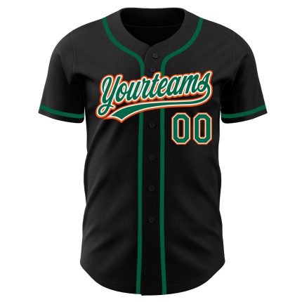 Custom Authentic Baseball Jersey in Black, Kelly Green and Orange Custom Black Kelly Green-Orange Authentic Baseball Jersey