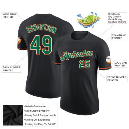 Custom Performance T-Shirt in Black with Kelly Green and Orange Accents Custom Black Kelly Green-Orange Performance T-Shirt