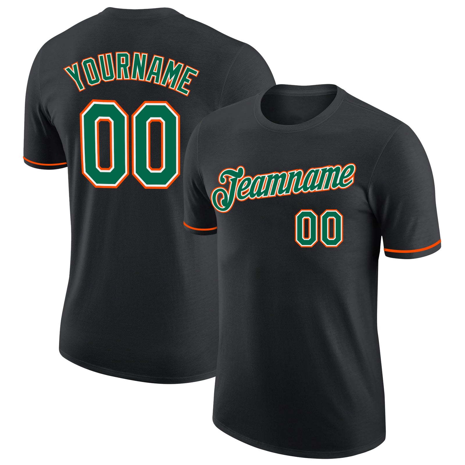 Custom Performance T-Shirt in Black with Kelly Green and Orange Accents Custom Black Kelly Green-Orange Performance T-Shirt