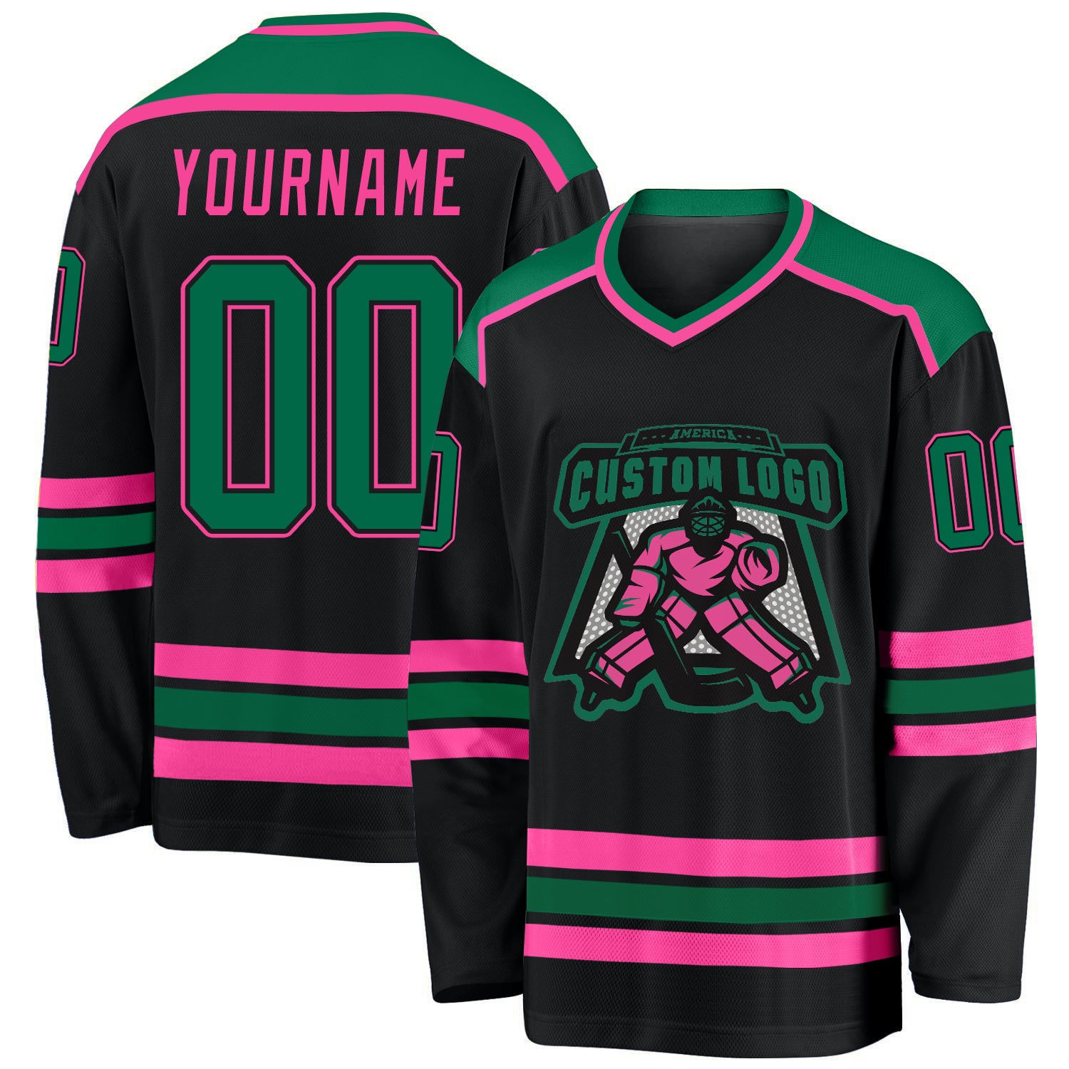 Custom Hockey Jersey in Black, Kelly Green, and Pink - Personalized Design Custom Black Kelly Green-Pink Hockey Jersey