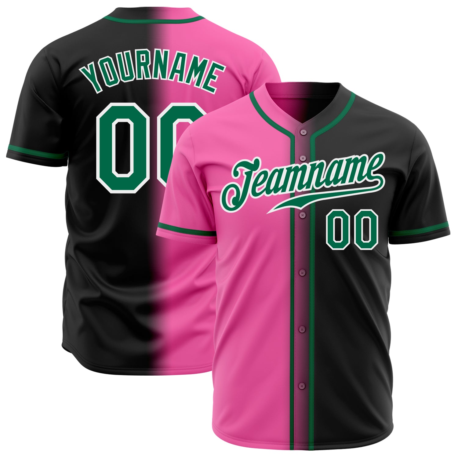 Custom Fade Fashion Baseball Jersey Black Kelly Green Pink White Authentic Custom Black Kelly Green Pink-White Authentic