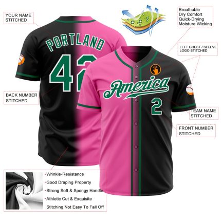 Custom Fade Fashion Baseball Jersey Black Kelly Green Pink White Authentic Custom Black Kelly Green Pink-White Authentic