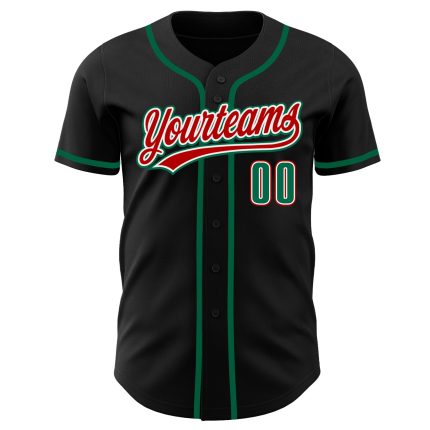 Custom Black Baseball Jersey with Kelly Green and Red Accents - Authentic Design Custom Black Kelly Green-Red Authentic Baseball