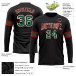 Custom Performance T-Shirt in Black, Kelly Green, Red & White - Long Sleeve Custom Black Kelly Green Red-White Long Sleeve