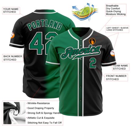 Custom Black Green White Authentic Fade Baseball Jersey - Fashion Style Custom Black Kelly Green-White Authentic Fade Fashion