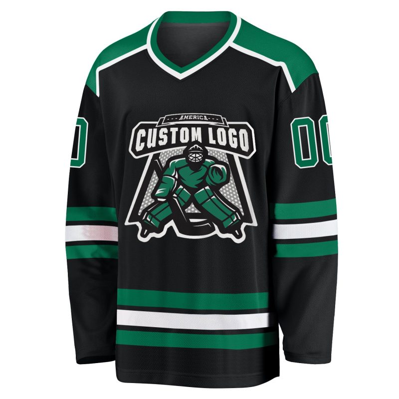 Custom Black Green White Hockey Jersey for Men and Women - Personalized Team Jerseys Custom Black Kelly Green-White Hockey