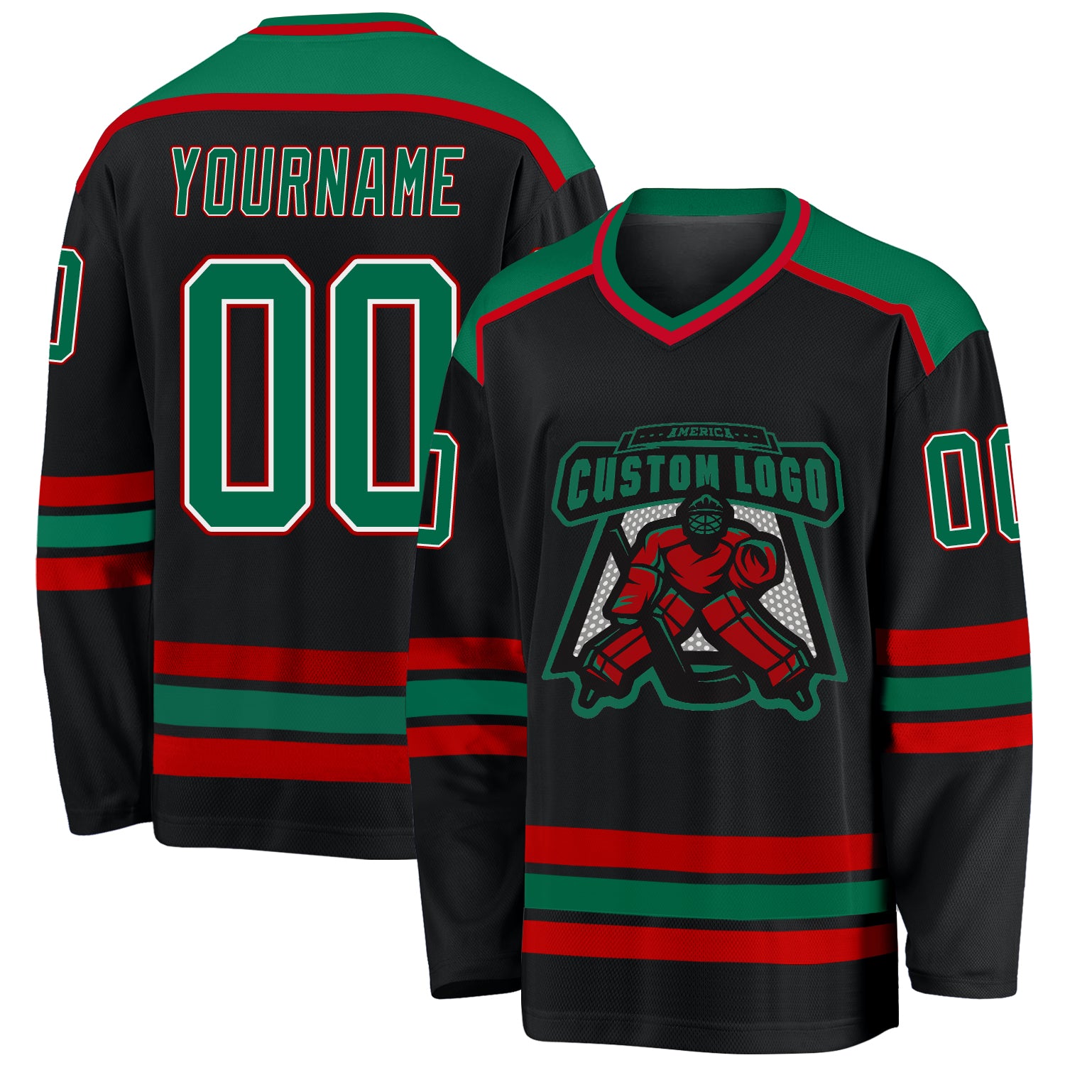 Custom Hockey Jersey in Black Kelly Green White and Red Colors Custom Black Kelly Green White-Red Hockey Jersey
