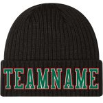 Custom Cuffed Knit Hat Black Kelly Green White Red Stitched - Warm Winter Beanie Custom Black Kelly Green White-Red Stitched