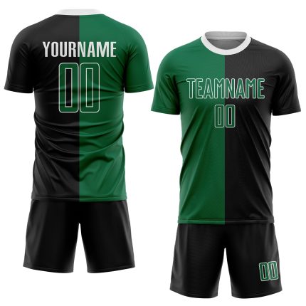 Custom Soccer Uniform Jersey - Black Kelly Green-White Sublimation Split Fashion Custom Black Kelly Green-White Sublimation