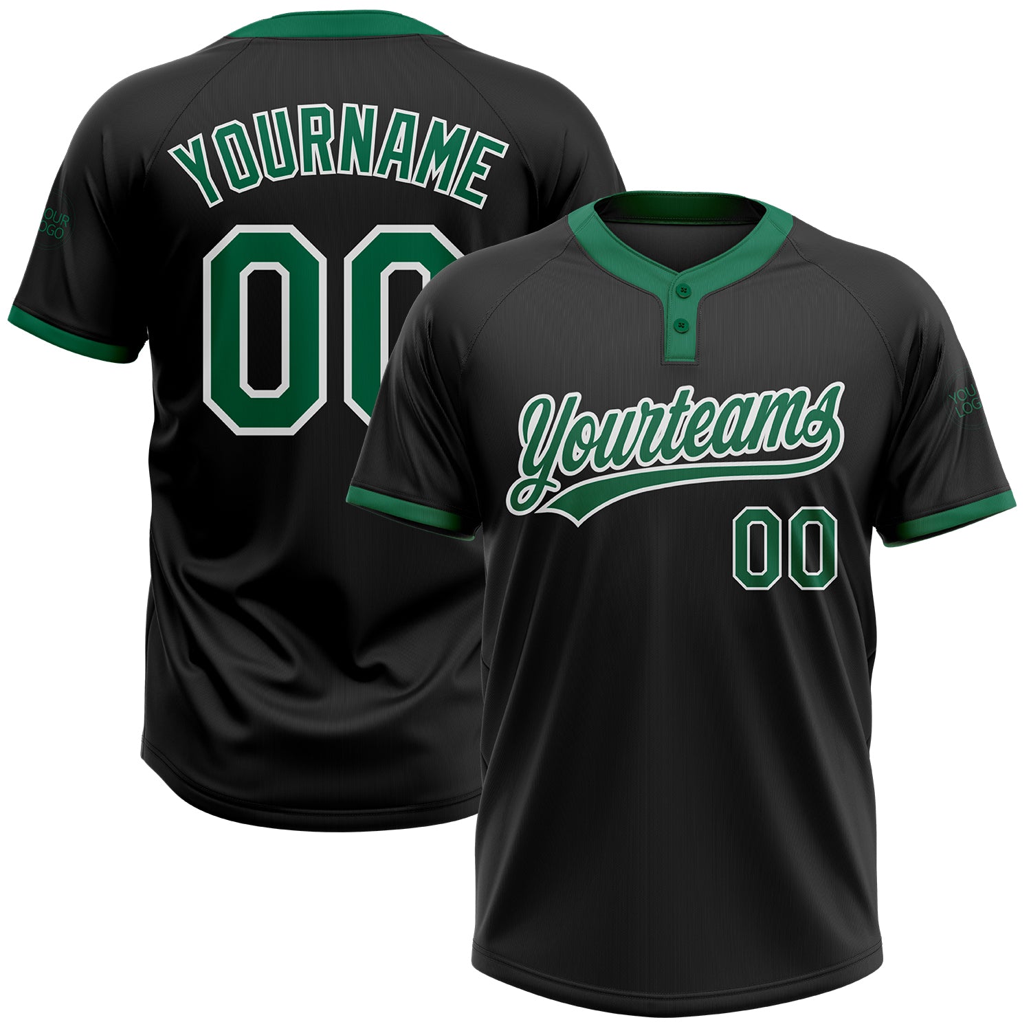 Custom Softball Jersey Black Kelly Green White Unisex Two-Button Design Custom Black Kelly Green-White Two-Button Unisex