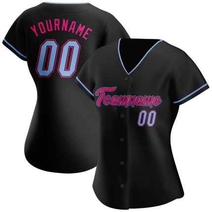 Custom Authentic Baseball Jersey - Black Light Blue Hot Pink Design Custom Black Light Blue-Hot Pink Authentic Baseball Jersey