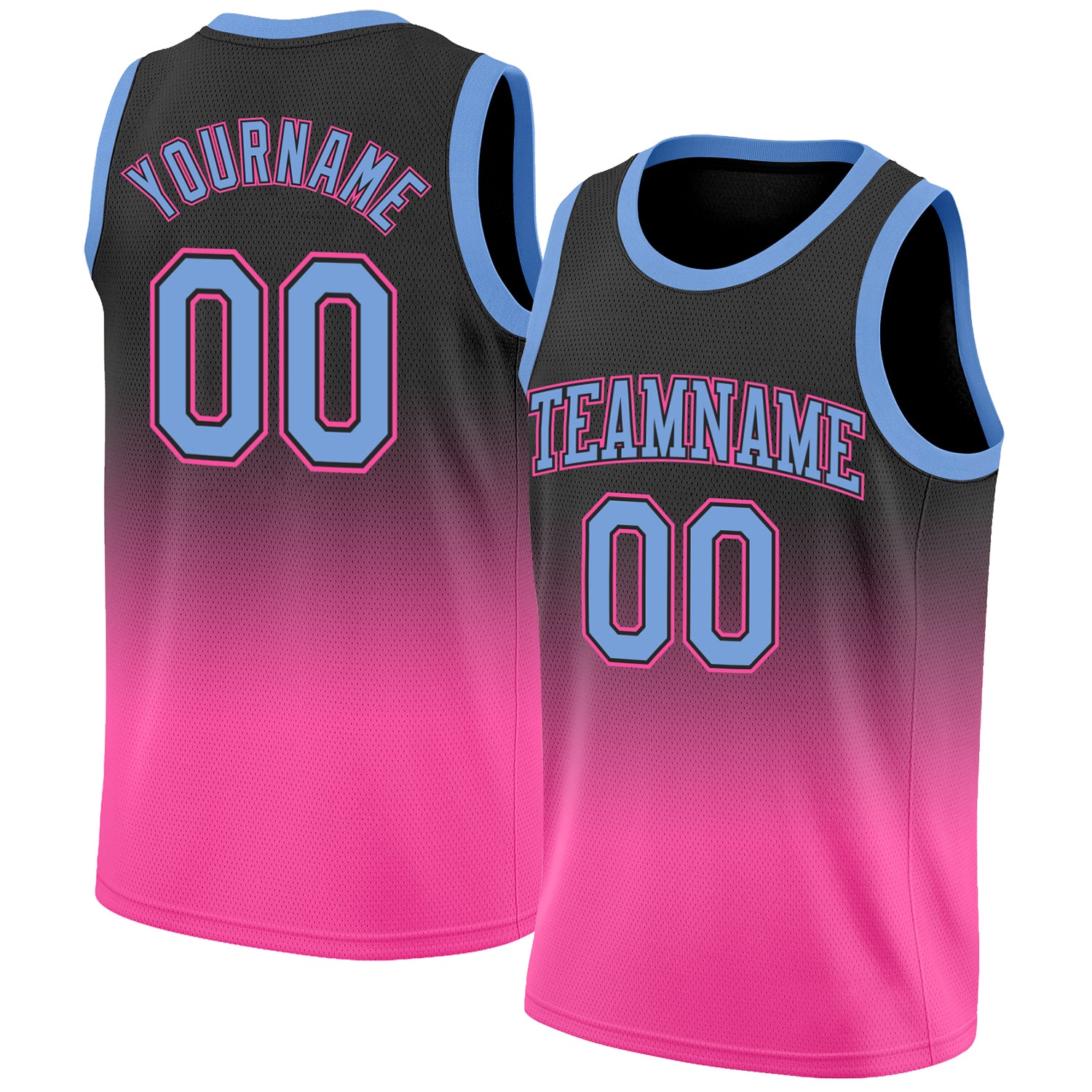 Custom Black Light Blue-Pink Authentic Fade Fashion Basketball Jersey Custom Black Light Blue-Pink Fade Basketball Jersey - Authentic Fashion Design Custom Black Light Blue-Pink Authentic Fade