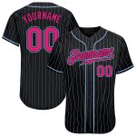 Custom Baseball Jersey Black Light Blue Hot Pink Pinstripe Authentic Design Custom Black Light Blue Pinstripe Hot Pink-Light