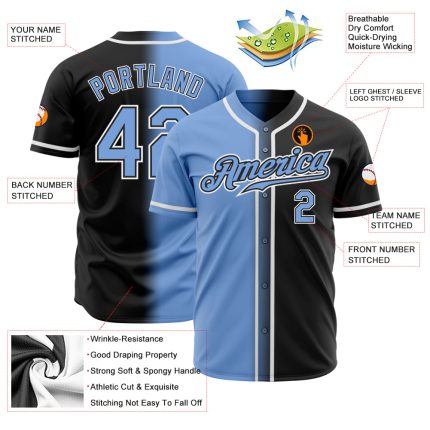 Custom Authentic Fade Baseball Jersey in Black Light Blue-White Custom Black Light Blue-White Authentic Fade Fashion Baseball