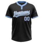 Custom Black Light Blue White Unisex Softball Jersey Two-Button Design Custom Black Light Blue-White Two-Button Unisex Softball