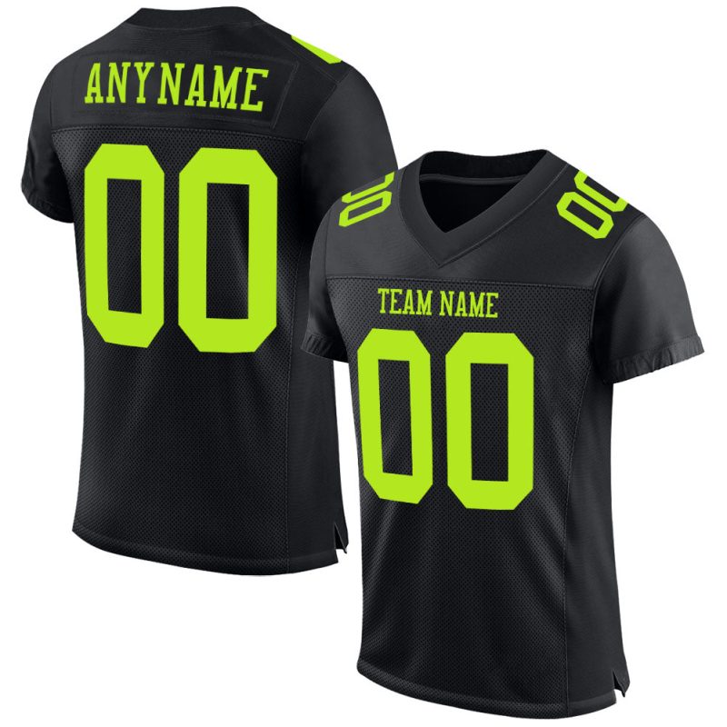Black Neon Green Custom Authentic Football Jersey - Mesh Design Custom Black Neon Green Mesh Authentic Football Jersey