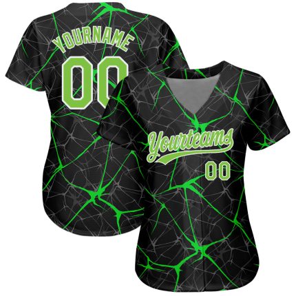 Custom Black Neon Green White 3D Pattern Baseball Jersey - Authentic Design Custom Black Neon Green-White 3D Pattern Design