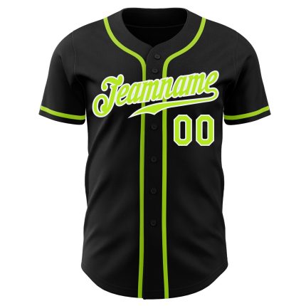 Custom Baseball Jersey - Black Neon Green-White, Authentic Style 7531 Custom Black Neon Green-White Authentic Baseball Jersey
